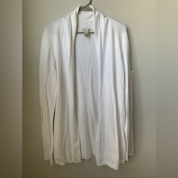 WHITE + WARREN Women’s Ivory Cotton Nylon Rayon Open Front Cardigan - Picture 3 of 6